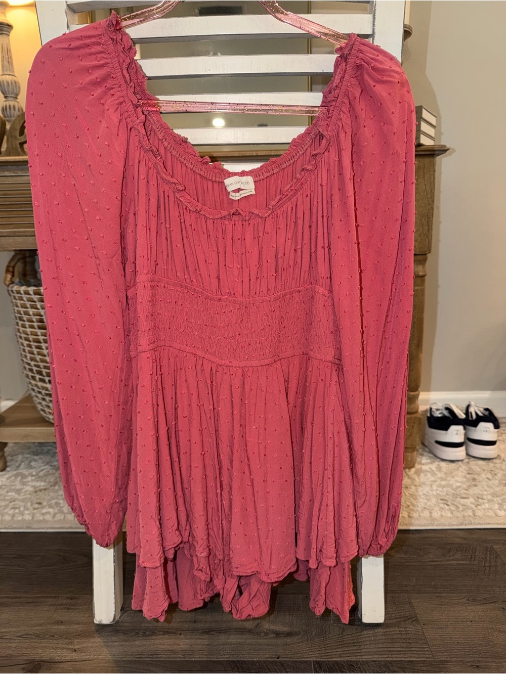 Urban Outfitters Rose Pink Smocked Boho Long-Sleeve Romper